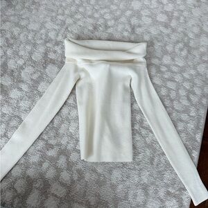 Aritzia Wilfred Cream Ribbed Off-Shoulder Cowl Neck Sweater